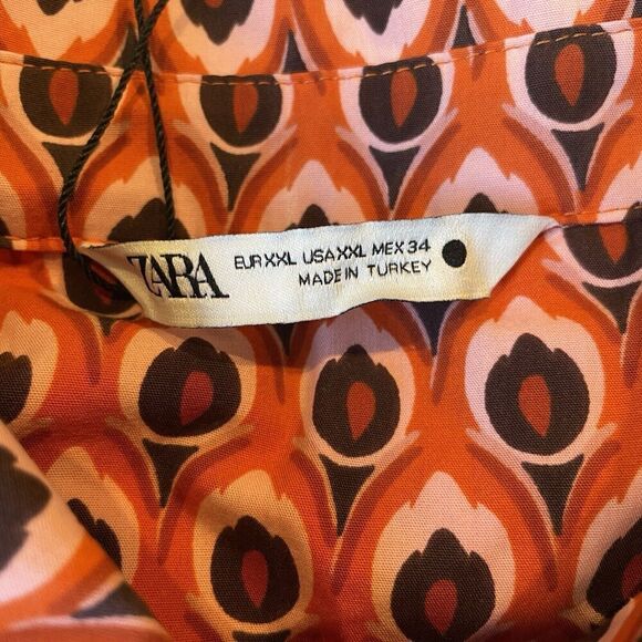 NWT ZARA Dress Brigitte Mini Belted Orange Printed Pockets Sz. XXL - Picture 11 of 14